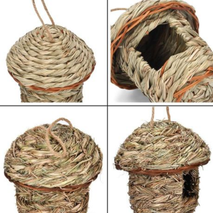 Handwoven Hanging Straw Bird Feeder House with Rope Loop (17cm) - Image 4