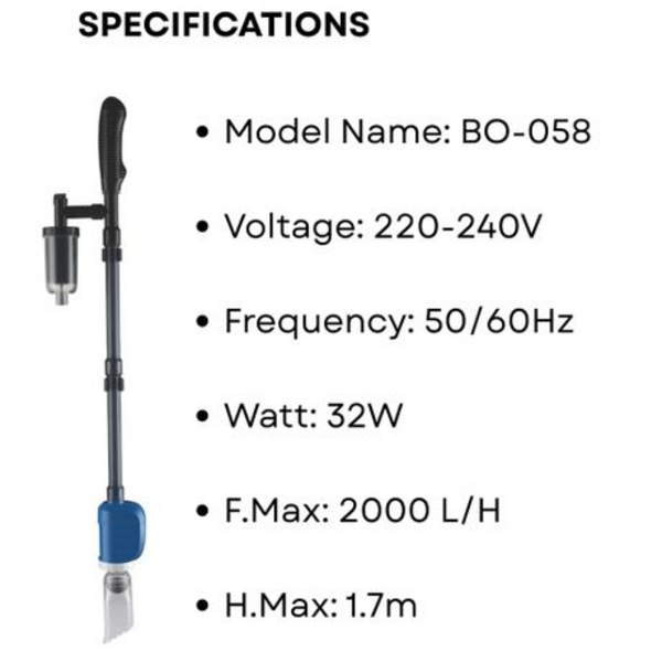 SOBO BO-058 Multifunction Aquarium Clean Pump Gravel Vacuum 32W