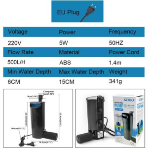 SOBO WP-208H Hang-On Aquarium Filter - 500L/h, 5W - Image 4