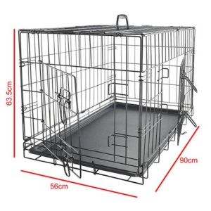 90cm Foldable Steel Pet Crate with Double Doors & Removable Tray - Image 2