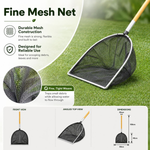 Panhead Fish Pond Net 50cm x 40cm - 150cm Solid Wood Handle - Image 3