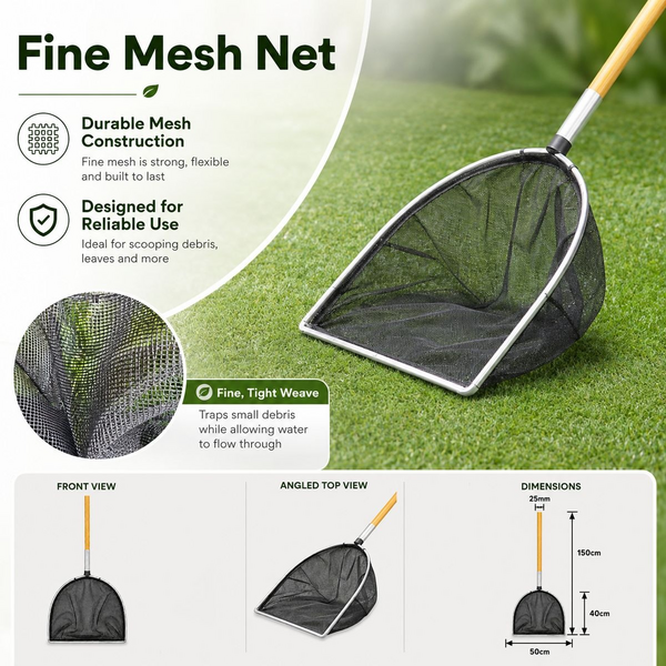 Panhead Fish Pond Net 50cm x 40cm - 150cm Solid Wood Handle