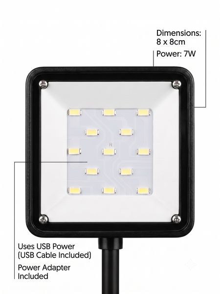 7W Adjustable USB Aquarium LED Light with Adapter - White Light