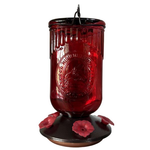 Antique Look Red Glass Sunbird & Hummingbird Feeder - 650ml Capacity