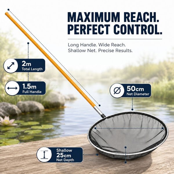 Fish Pond Net 50cm - 2m Total Length, Solid Wood Handle