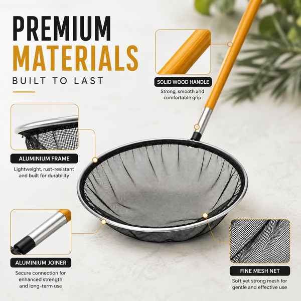 Fish Pond Net 50cm - 2m Total Length, Solid Wood Handle