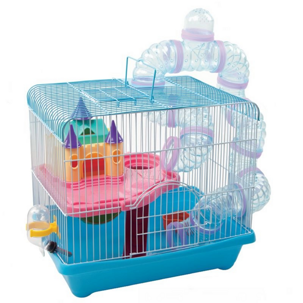 Blue Hamster Cage with Accessories (35cm x 31cm x 26cm)