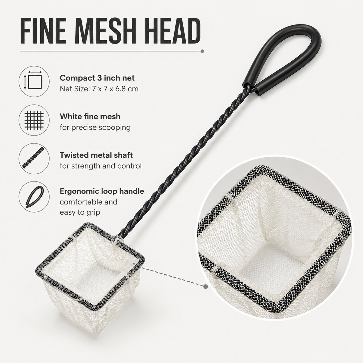 Fine Mesh Aquarium Net With Rubber Coated Handle - Select Size - Image 2