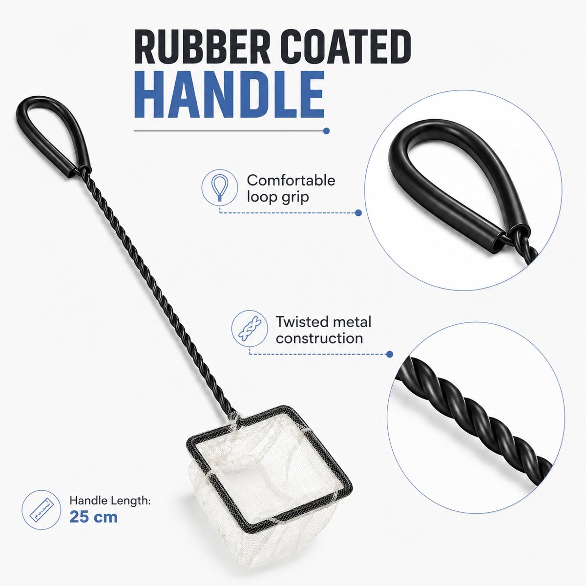 Fine Mesh Aquarium Net With Rubber Coated Handle - Select Size - Image 3