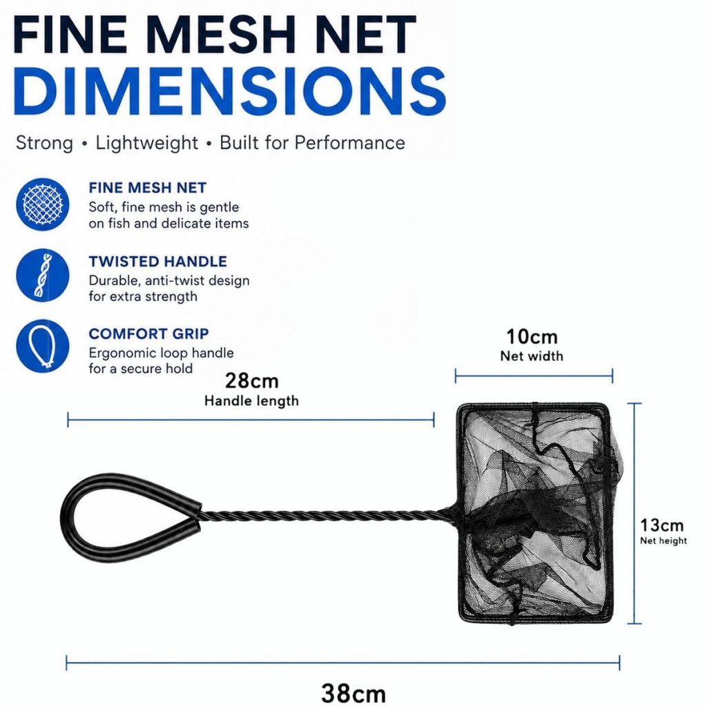 Fine Mesh Aquarium Net With Rubber Coated Handle - Select Size
