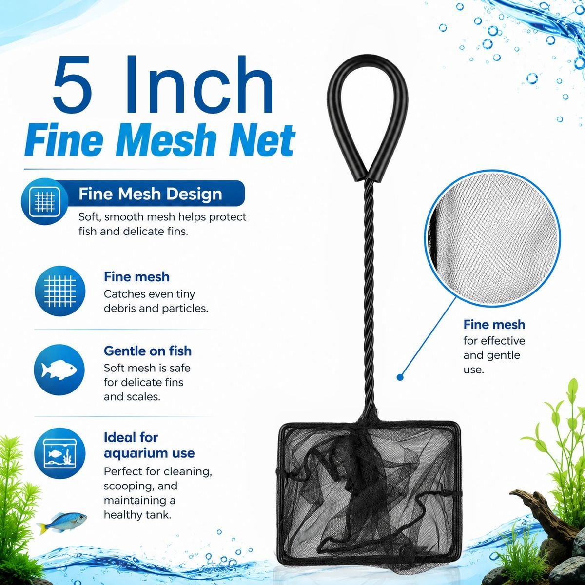 Fine Mesh Aquarium Net With Rubber Coated Handle - Select Size - Image 8