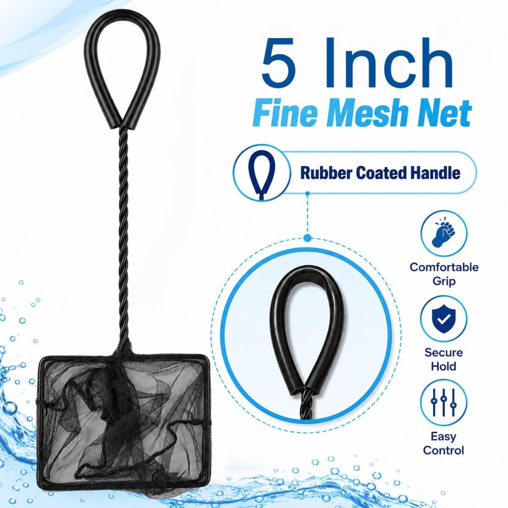 Fine Mesh Aquarium Net With Rubber Coated Handle - Select Size