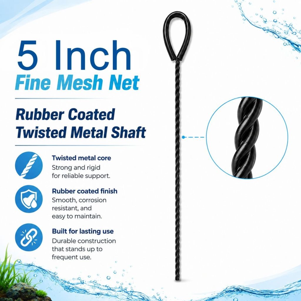 Fine Mesh Aquarium Net With Rubber Coated Handle - Select Size