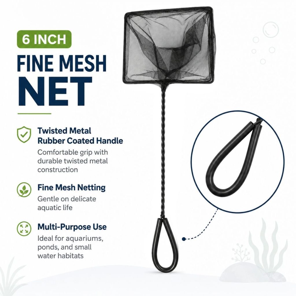 Fine Mesh Aquarium Net With Rubber Coated Handle - Select Size