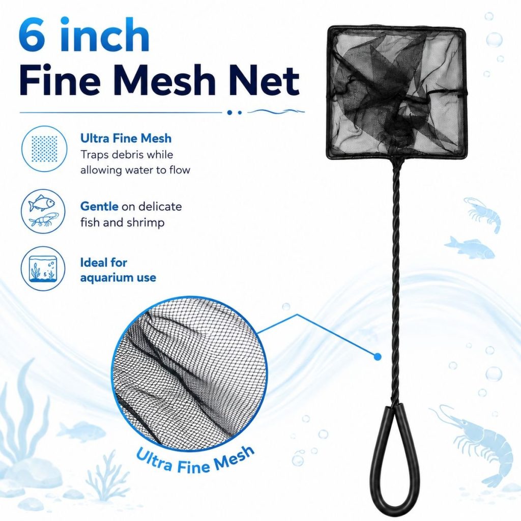 Fine Mesh Aquarium Net With Rubber Coated Handle - Select Size