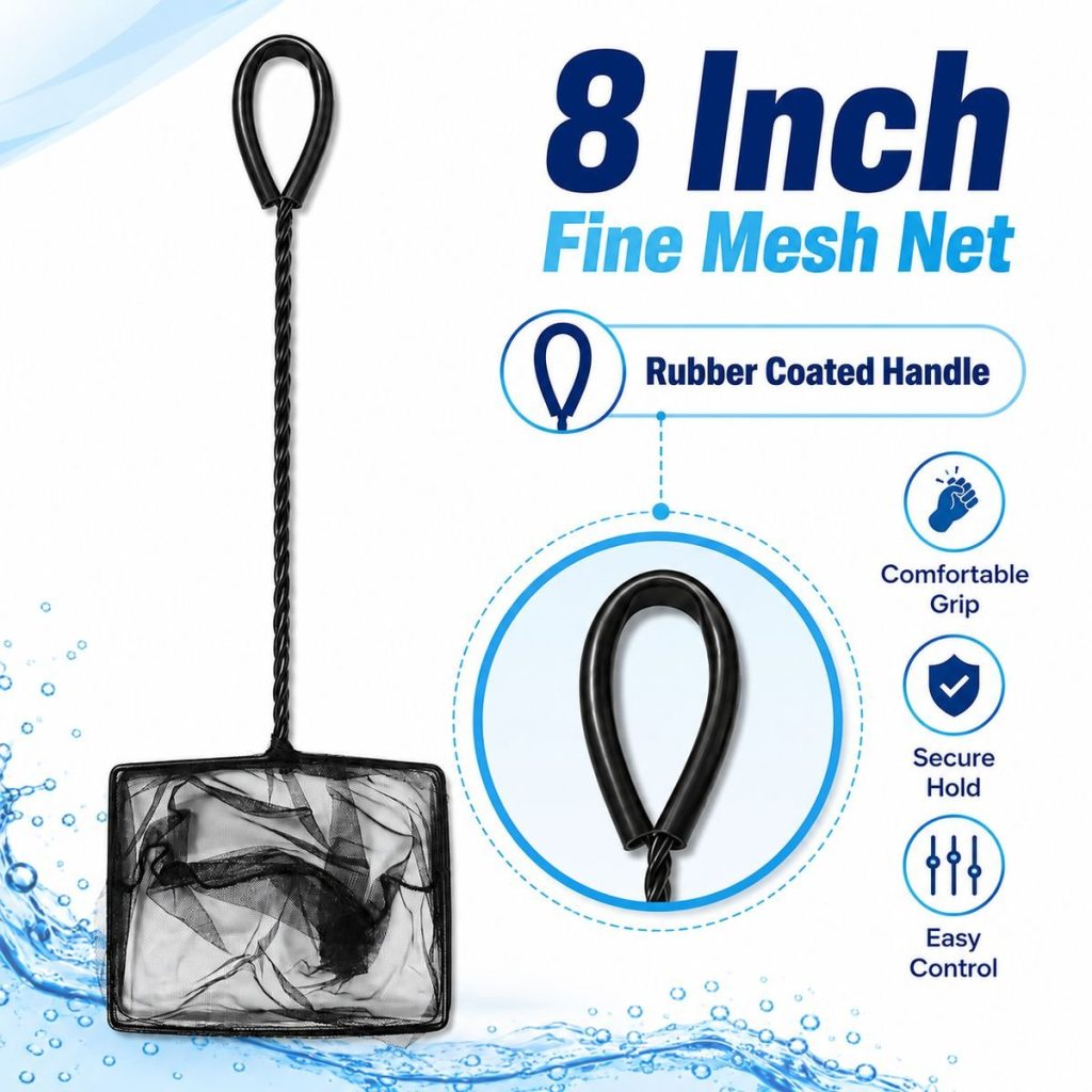 Fine Mesh Aquarium Net With Rubber Coated Handle - Select Size