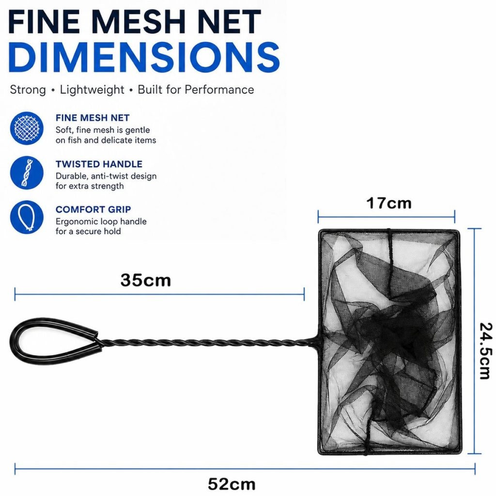 Fine Mesh Aquarium Net With Rubber Coated Handle - Select Size