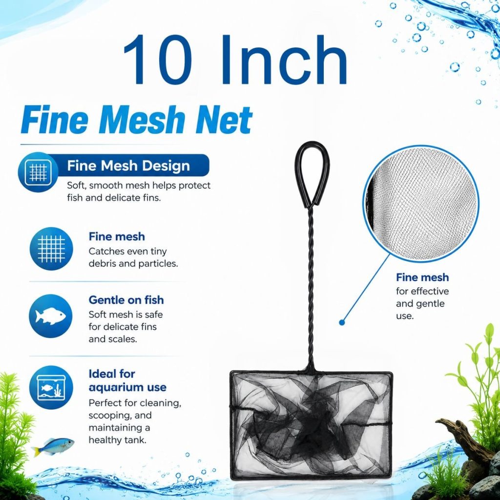 Fine Mesh Aquarium Net With Rubber Coated Handle - Select Size