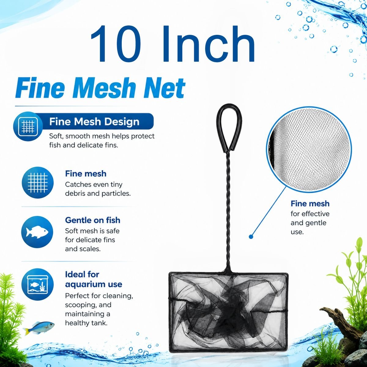 Fine Mesh Aquarium Net With Rubber Coated Handle - Select Size - Image 19