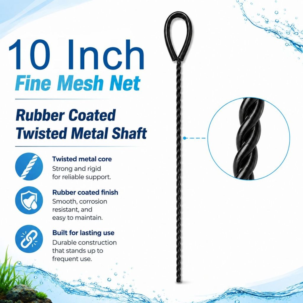 Fine Mesh Aquarium Net With Rubber Coated Handle - Select Size