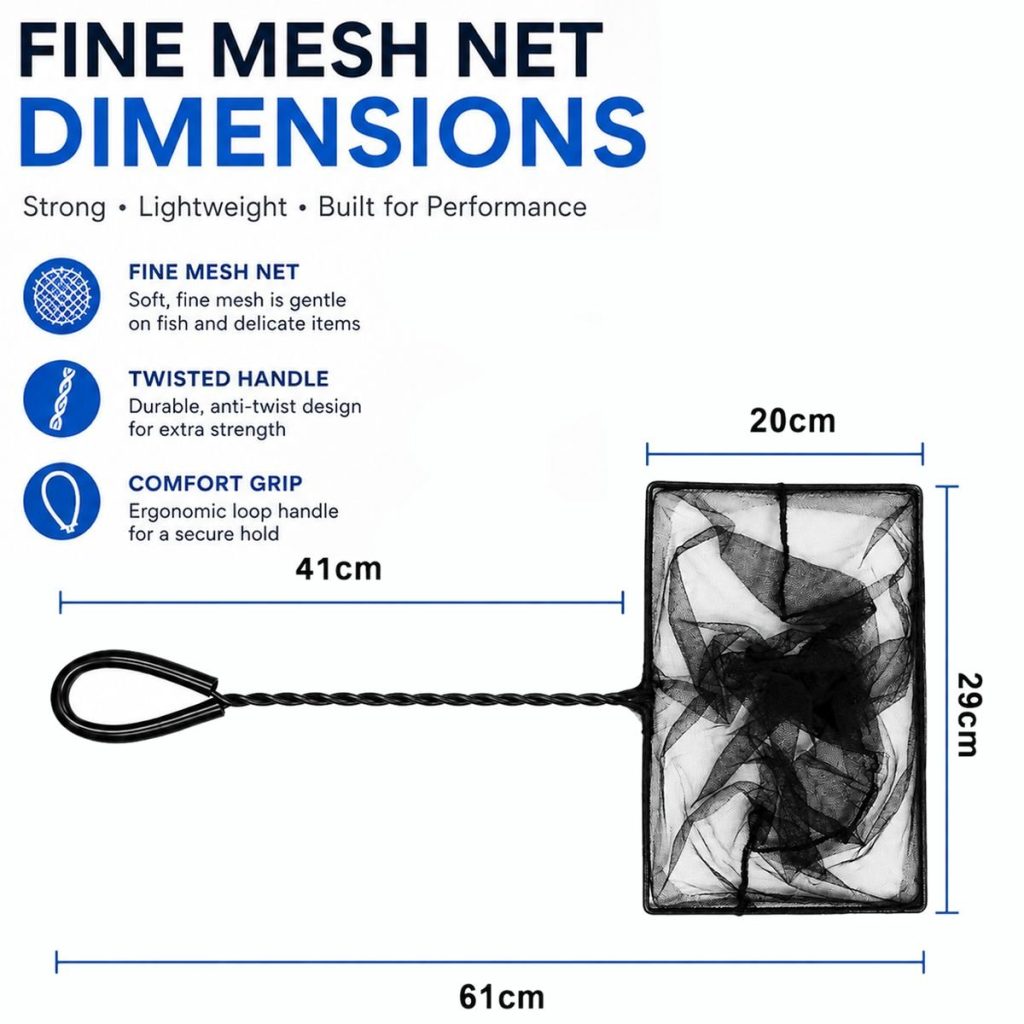 Fine Mesh Aquarium Net With Rubber Coated Handle - Select Size