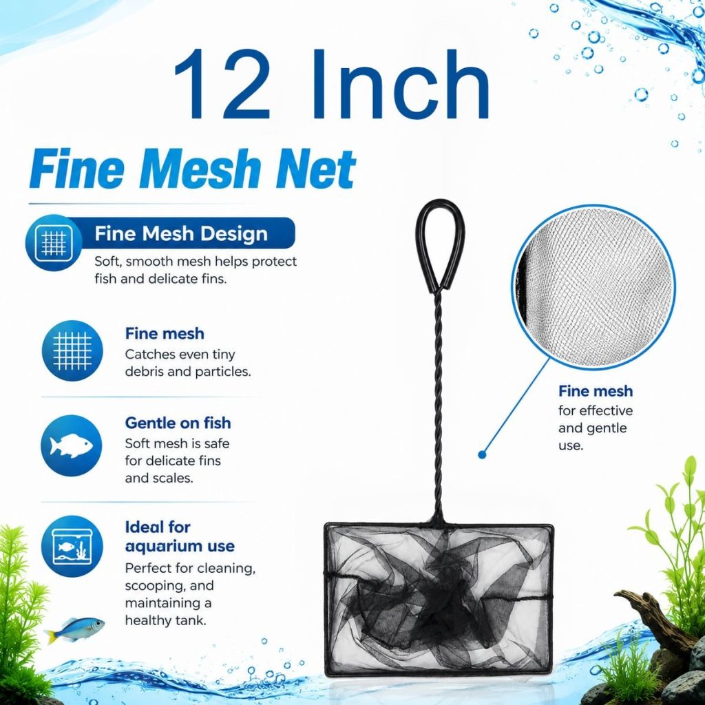 Fine Mesh Aquarium Net With Rubber Coated Handle - Select Size