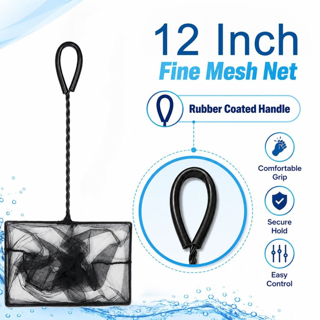 Fine Mesh Aquarium Net With Rubber Coated Handle - Select Size