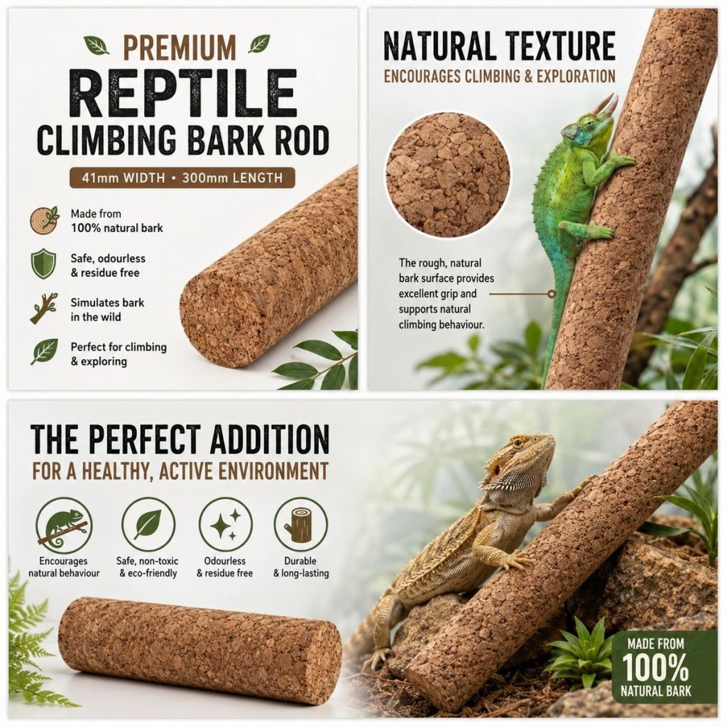 Reptile Climbing Bark Rod 41mm - 300/400/500mm(Select Variant)