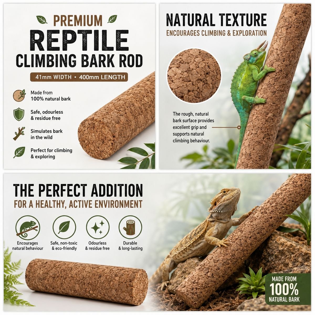 Reptile Climbing Bark Rod 41mm - 300/400/500mm(Select Variant) - Image 6