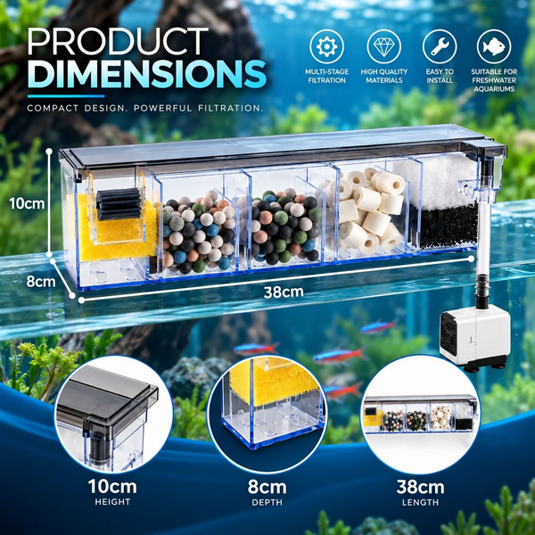SOBO AQ-18H Hang-On Aquarium Filter 6W 500L/Hr - 5 Chamber - 38cm