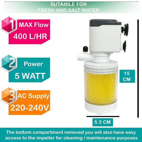 SOBO WP-1300A Internal Aquarium Filter Pump - 5W, 400L/h