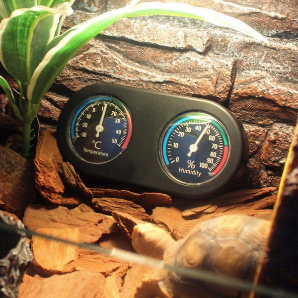 Pet Terrarium Reptile Mini Round Shape Dual Hygrothermograph - 16cm