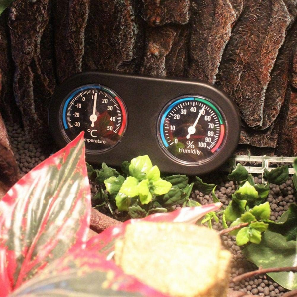 Pet Terrarium Reptile Mini Round Shape Dual Hygrothermograph - 16cm