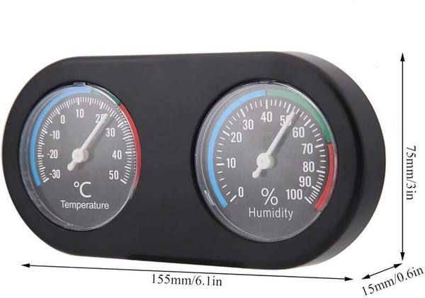 Pet Terrarium Reptile Mini Round Shape Dual Hygrothermograph - 16cm