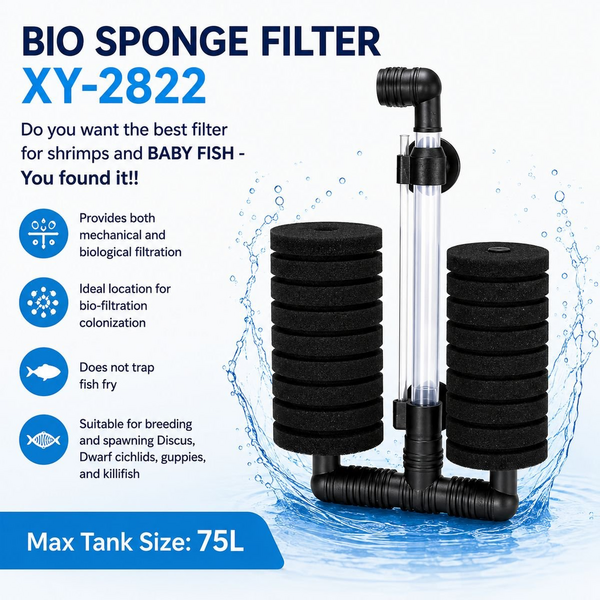 Bio Sponge Filter XY-2822 for Shrimp & Baby Fish Tanks 75L