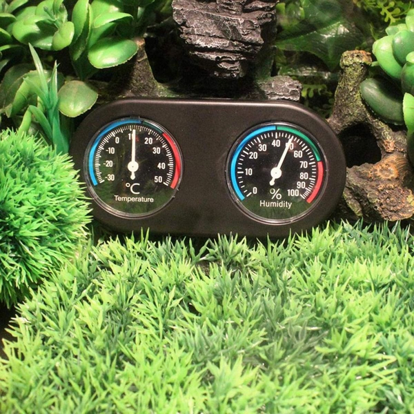 Pet Terrarium Reptile Mini Round Shape Dual Hygrothermograph - 16cm